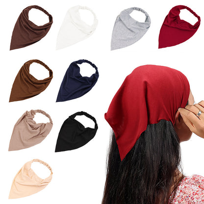 Women Solid Color Cotton Triangle Bandana Headband Minimalist Elastic Hair Wrap Headscarf Retro Boho Turban Hair Accessories