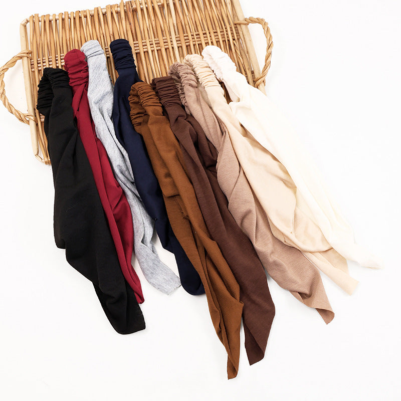 Women Solid Color Cotton Triangle Bandana Headband Minimalist Elastic Hair Wrap Headscarf Retro Boho Turban Hair Accessories